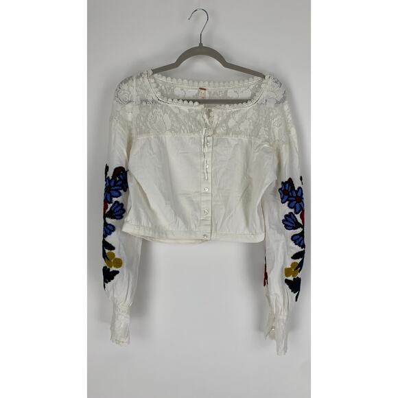 Free People Meadows Embroidered Long Sleeve Top Womens Small White Floral New - Picture 4 of 10